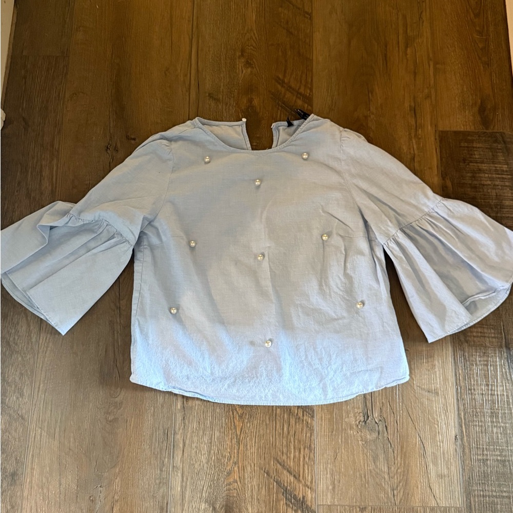 Zara Light Blue Top with Pearl Details